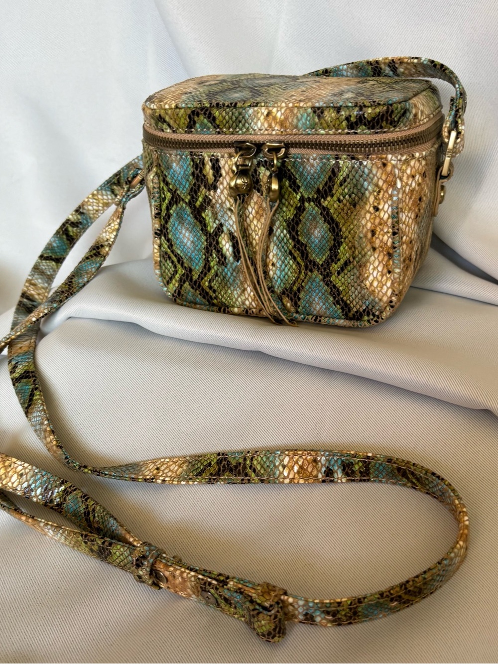 HOBO Snake-Print Mini Crossbody in Turquoise, Green & Tan